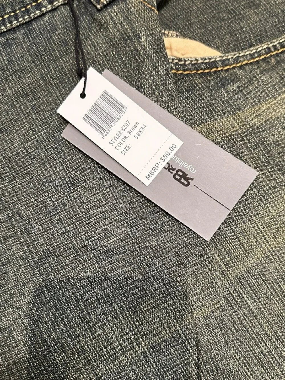 Royal Blue Brand Denim Jeans Men 58 x 34 Relaxed Big & Tall Olive Green Wash
